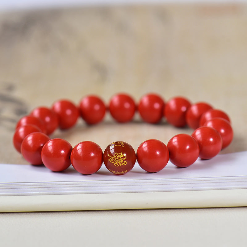 Armband aus simuliertem zinnoberrotem Harz mit rotem Achat-Akzent 