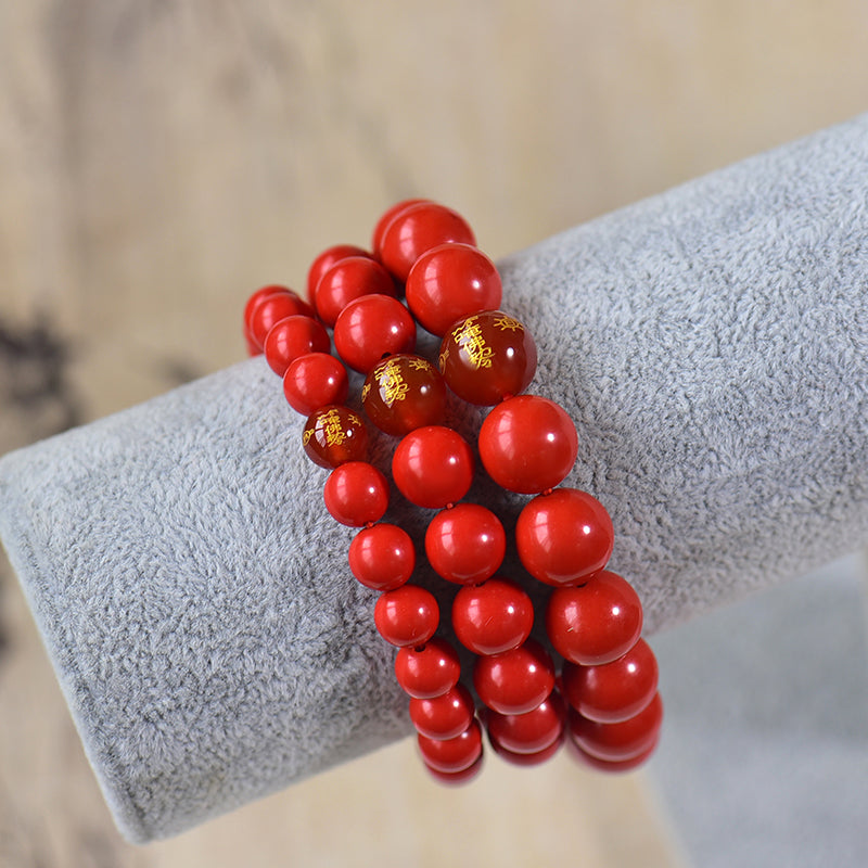 Armband aus simuliertem zinnoberrotem Harz mit rotem Achat-Akzent 