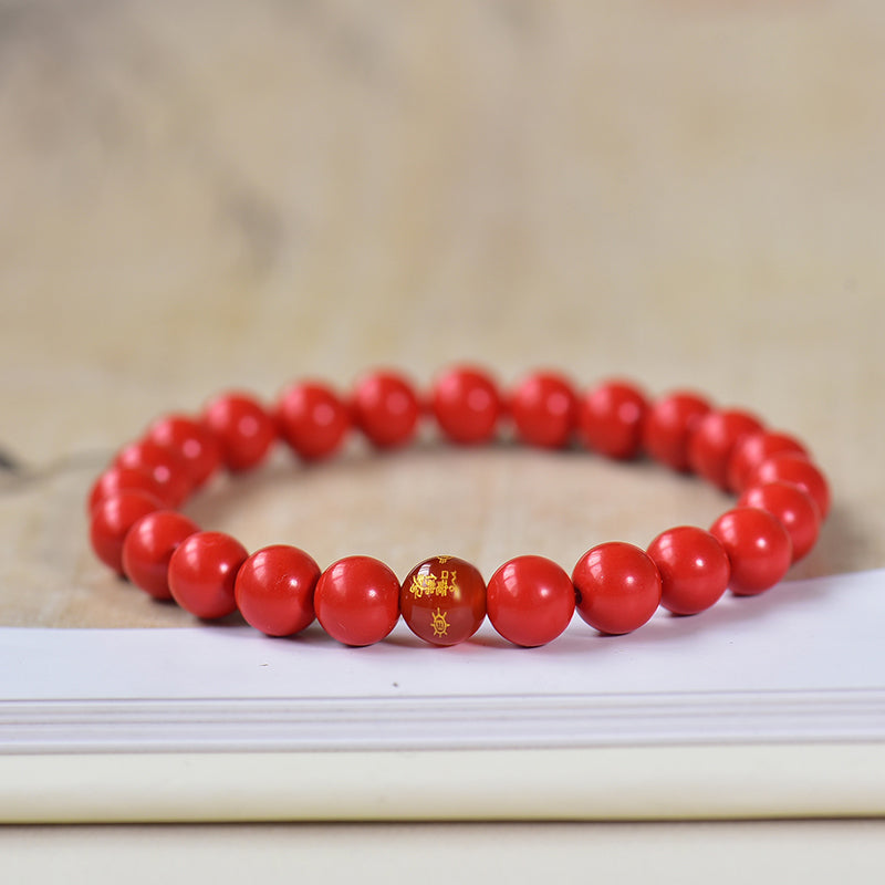 Armband aus simuliertem zinnoberrotem Harz mit rotem Achat-Akzent 