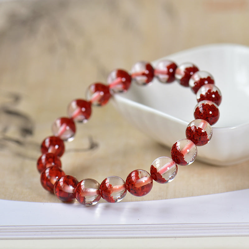 Durchscheinendes Harzarmband mit simuliertem zinnoberrotem Kern 